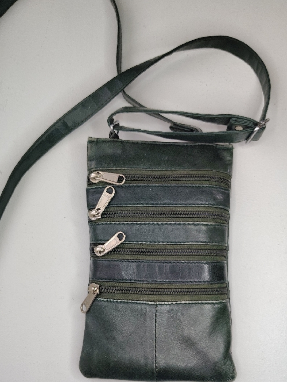 Dark Green Leather Crossbody Bag
